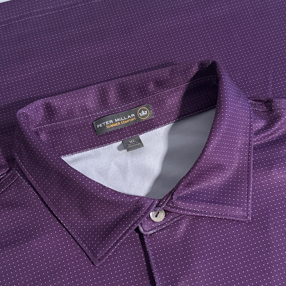 Peter Millar Summer Comfort Men's XL Purple Polka Dot Celestial Sun Golf Polo